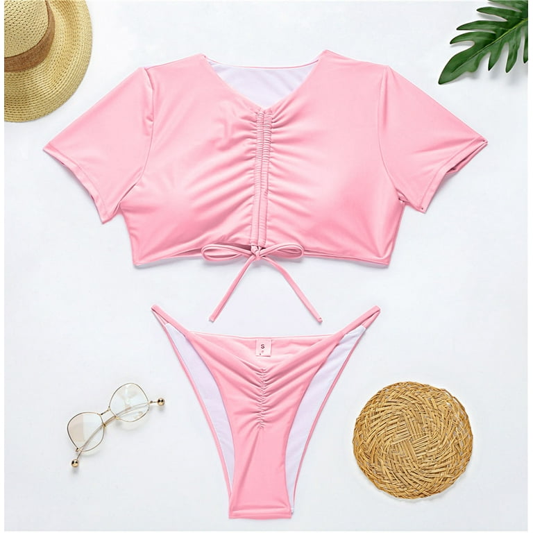 CZHJS Women's Thong Bikini Clearance Solid Color Summer Beach Outfit Sexy  Bathing Suits Swimsuit for Women Cheeky Two Piece Swimwear High Waisted