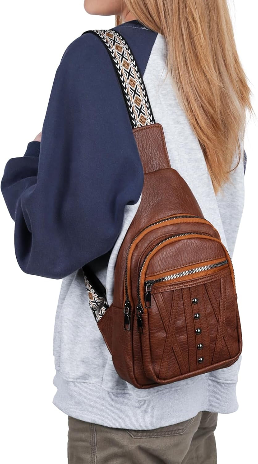 Sling Bag for Women Crossbody, Leather Cross Body Fanny Packs for Women, Trendy Chest Bag for Travel and Daily Use