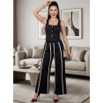 thumbnail image 2 of Conjunto 2 Piezas Elegante, Top Ajustado con Botones y Pantalón Palazzo con Rayas, Look Chic y Estilizado para Mujer, 2 of 5