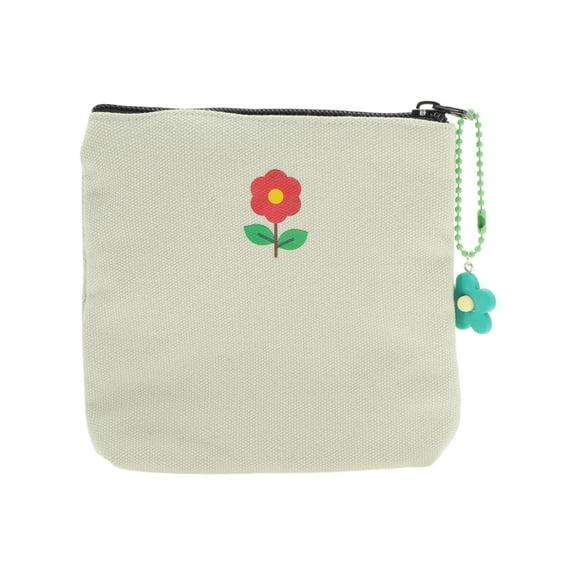Unique Bargains 1 Pc Flower Square Makeup Bag for Business Travel Light Gray Canvas