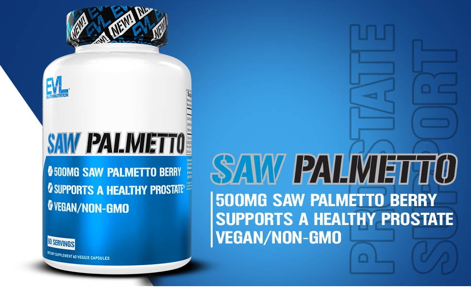 Saw Palmetto Prostate Supplement for Men 500mg - Pure Saw Palmetto Extract DHT Blocker Hair Vitamins - Evlution Nutrition Saw Palmetto Capsules 60ct