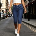 thumbnail image 5 of Lenpel Low Rise Capri Jeans for Women Straight Leg Stretch Denim Capri Cropped Pants Casual Comfy Streetwear Clothes(Dark Blue,Large), 5 of 7