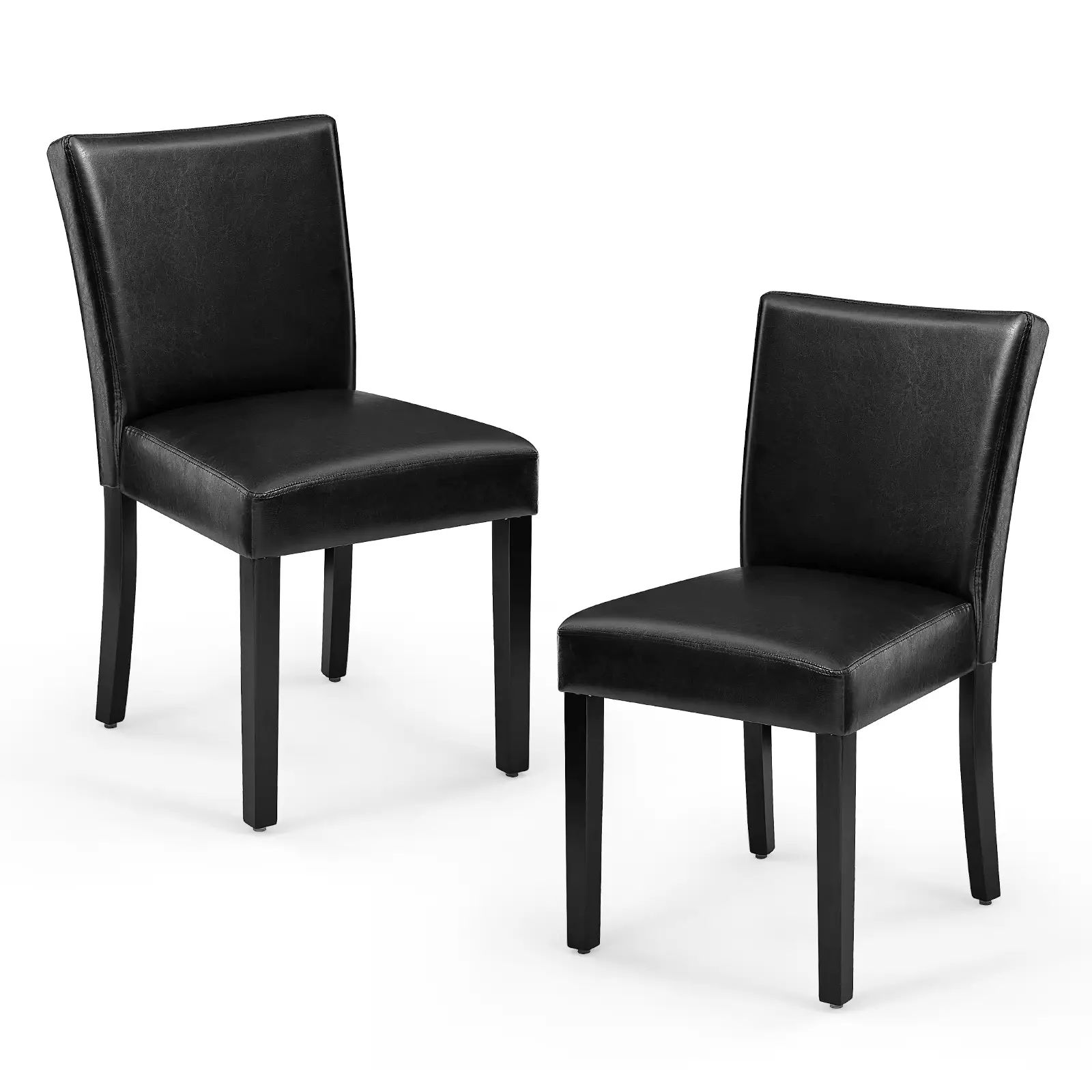 Firmoz Set of 2 Faux Leather Dining Chairs, Upholstered Modern Kitchen Chairs with Wood Legs, Black