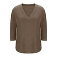 thumbnail image 6 of Oksale V Neck Tops for Women Stretch Cotton Spandex Long Sleeve Shirts Soft Cozy Fitted T ShirtsSolid Color Basic Tops Brown L, 6 of 8