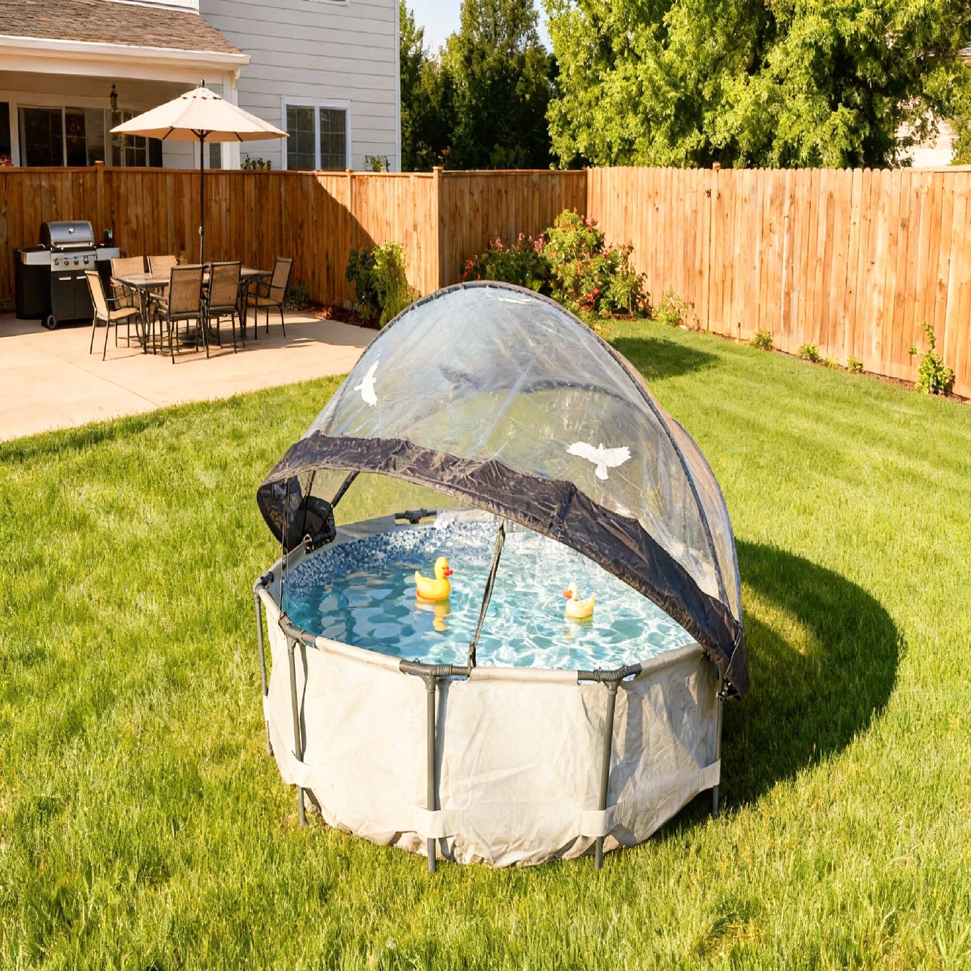 12 Ft Pool Dome Enclosure, Above Ground Pool Cover with Water Heating, All Weather Round Pool Tent with UV Protection for Clean Warm Water, Extend Season, Black/White