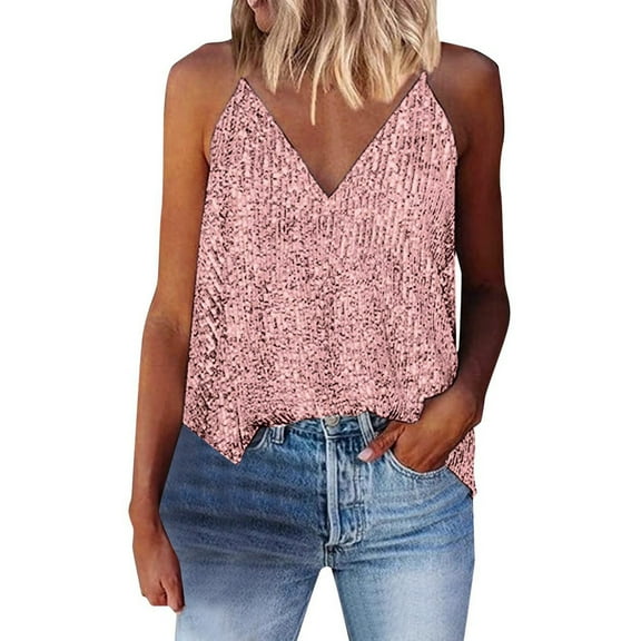 QHFBli Women's Sequin Tops Sleeveless Sparkle Sequin Tank Top Shimmer Vest Glitter Camisole