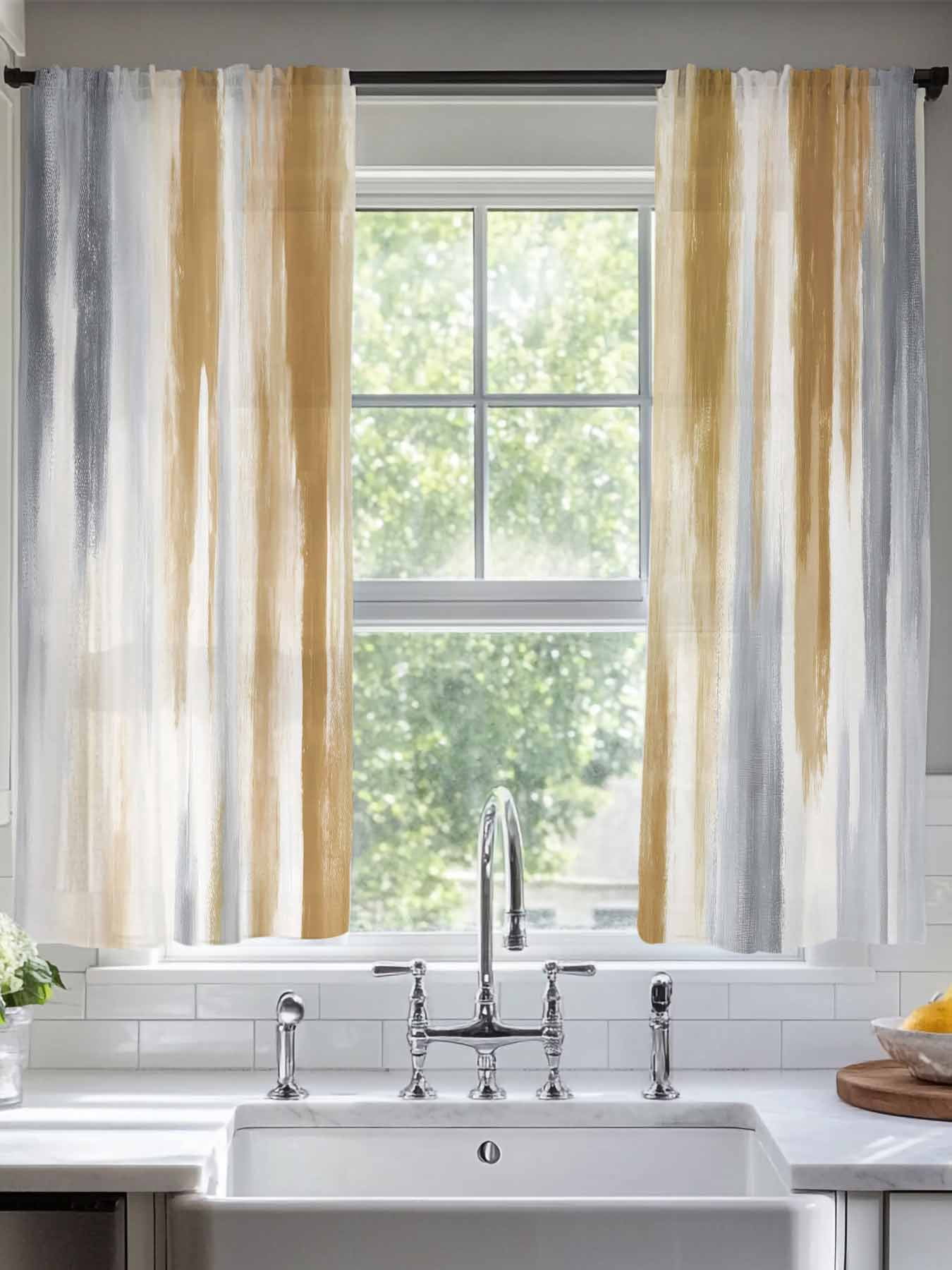 Abstract Grey Sheer Curtains for Living Room Bedroom, Brown Mottled Gradient Texture Farmhouse Light Filtering Sheer Curtains, Rod Pocket Voile Window Drapes, 2 Panels Set 52"x 63"