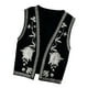 thumbnail image 5 of Chaleco corto con bordado floral para mujer, abierto por delante, ideal para ir de compras o de vacaciones. Negro, 5 of 9