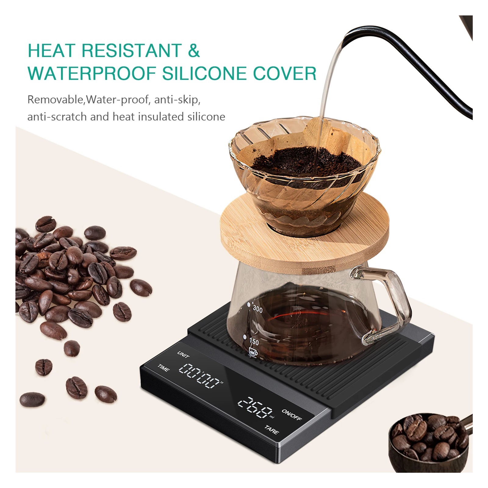 Digital Coffee Scale 3Kg 0.1g High Precision Rechargeable Drip Espresso Scale With Timer Portable Kitchen Scale Fine Scales