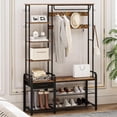 thumbnail image 1 of dxynlzq Hall Tree  Coat Rack with 3-Tier Storage Bench and 1 Drawer  5-in-1 Entryway Bench with 17 Hooks  1 Hanging Rod  4-Tier Side Shelves  Greige HT03505B, 1 of 9