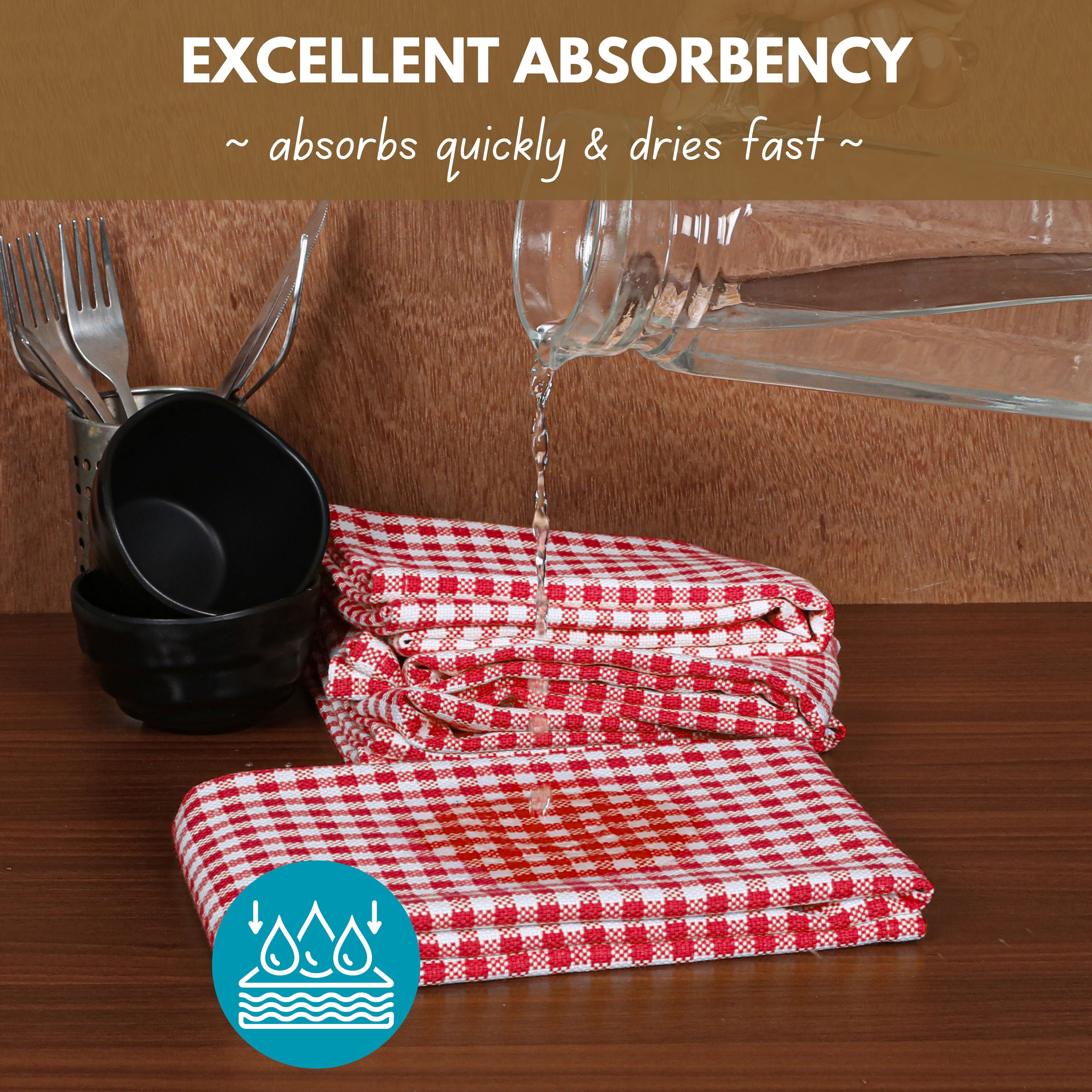 Native Fab 12 Pack Gingham Check Plaid Kitchen Towel - Soft Cotton - Washcloths - 16x26 - Red