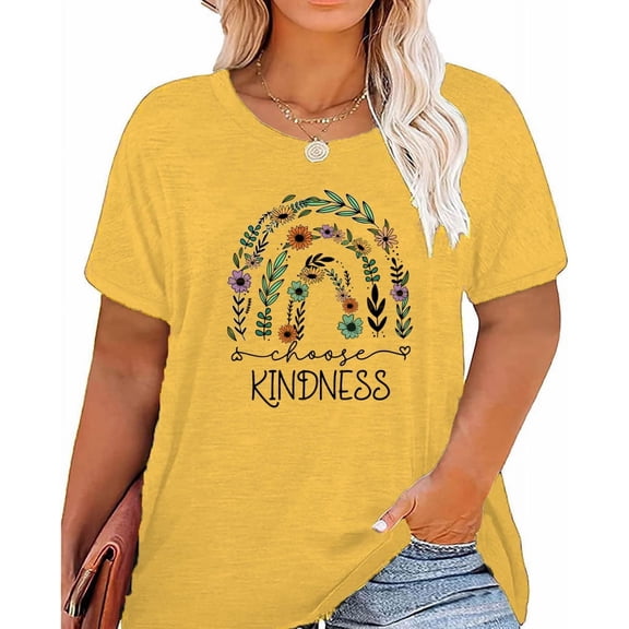 Women's Plus Size T-Shirt Kindness Flowers Printed Summer Casual Cute Short Sleeve Tees Tops