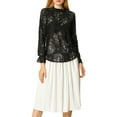thumbnail image 6 of MODA NOVA Junior's Long Sleeve Lace See Through Floral Color Block Blouse Black S, 6 of 7