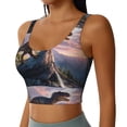 thumbnail image 2 of Goofa Sunset Cliff Dinosaur Printed Sports Bras for Women, High Impact Running Bra Workout Crop Tank Tops Longline Sports Bra Push up-Large, 2 of 9