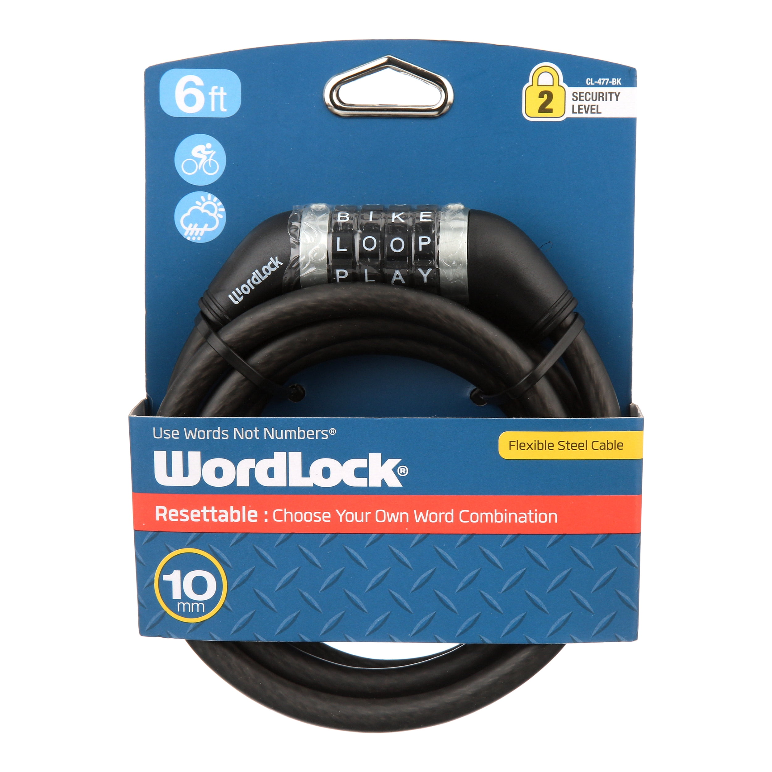 Wordlock Word Combination Flexible Steel Cable bike lock 4 ft x .32 in RED 