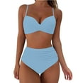thumbnail image 1 of Huesdet Women's High Waisted Bikini Sets Tummy Control Swimsuits 2025 Two Piece Bathing Suits Color Block Halter Swim Suits(Light Blue,S), 1 of 7