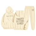 thumbnail image 2 of QHRMKOG Sweat Suits Men Letter-printed Drawstring Hooded Sweatshirt and Sweatpants Sweatsuit Athletic Jogging Set Casaul Outfit Beige M, 2 of 3