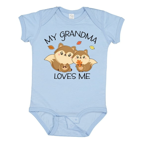 Inktastic My Grandma Loves Me with Cute Squirrels in Autumn Boys or Girls Baby Bodysuit