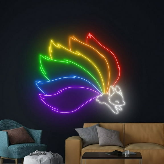 Handmadetneonsign 9 Tails Fox Neon Sign, 9 Tails Fox Wall Art Decor, Fox Wild Animal Wall Decor