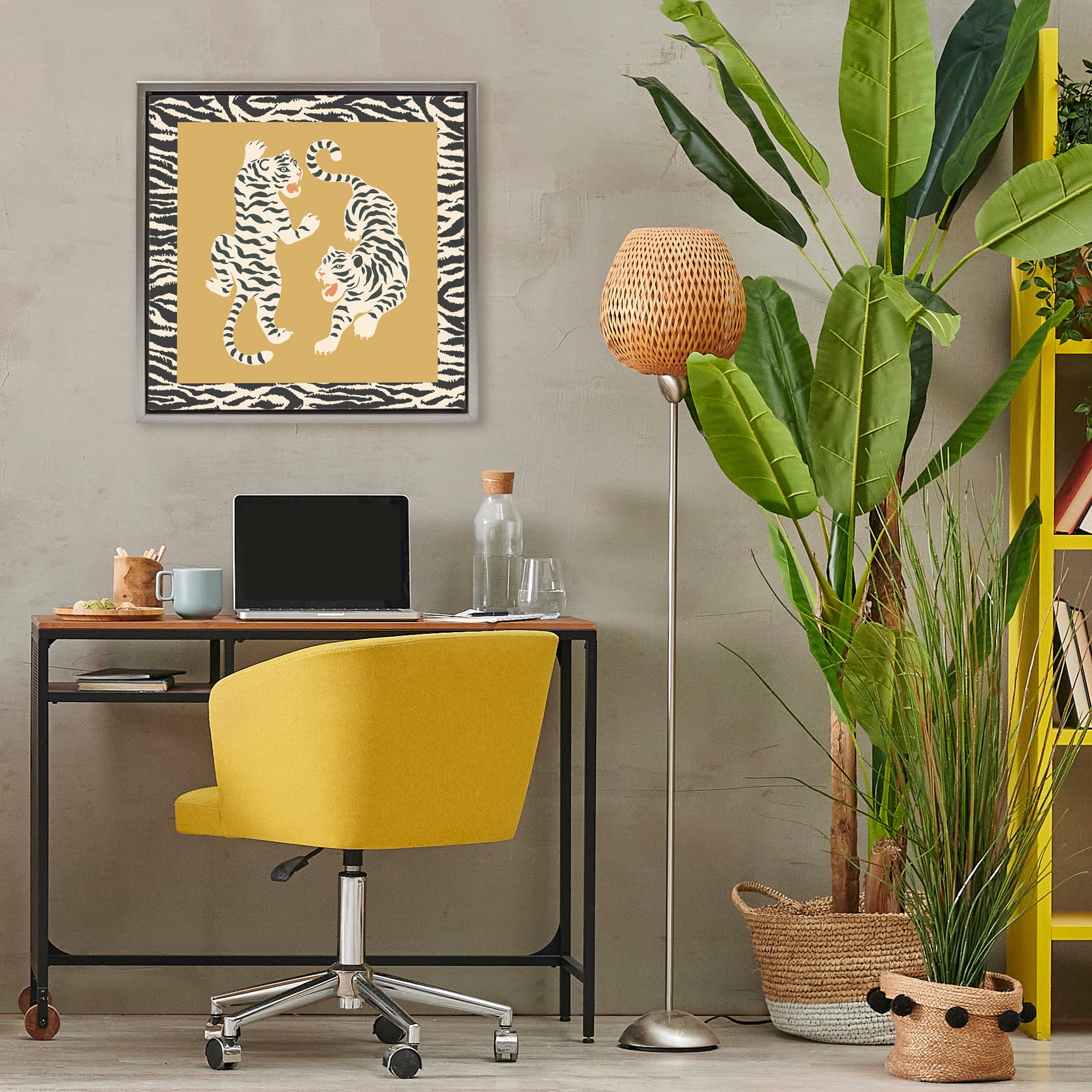 Stupell Industries Boho Twin Tiger Stripes Gray Framed Floater Canvas Wall Art, design by Karolina Sato