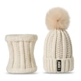 thumbnail image 2 of Flmtop Ensemble Bonnet Tricoté Chaud d'Hiver pour Femmes Bonnet en Peluche avec Pompon, 2 of 7