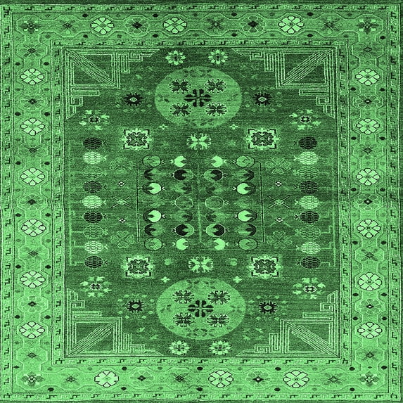 Ahgly Company Indoor Square Oriental Emerald Green Industrial Area Rugs, 8' Square