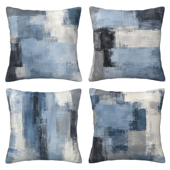 4 Pack Throw Pillow Covers 18x18 Inch, Blue Gray Abstract Decorative Pillow Cases, Soft Short Plush Square Cushion Covers for Couch Sofa, Living Room Bedroom Modern Neutral Home Decor