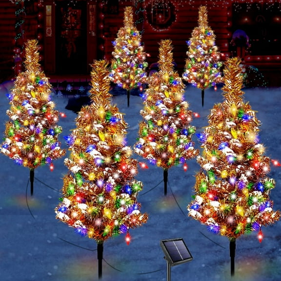 2024 New 2pcs Solar Powered Christmas Tree, Solar Powered Christmas Tree, Solar Christmas Pathway Lights Tree, Christmas Tree with Solar Lights, LED Christmas Tree, Christmas Outdoor Decorations