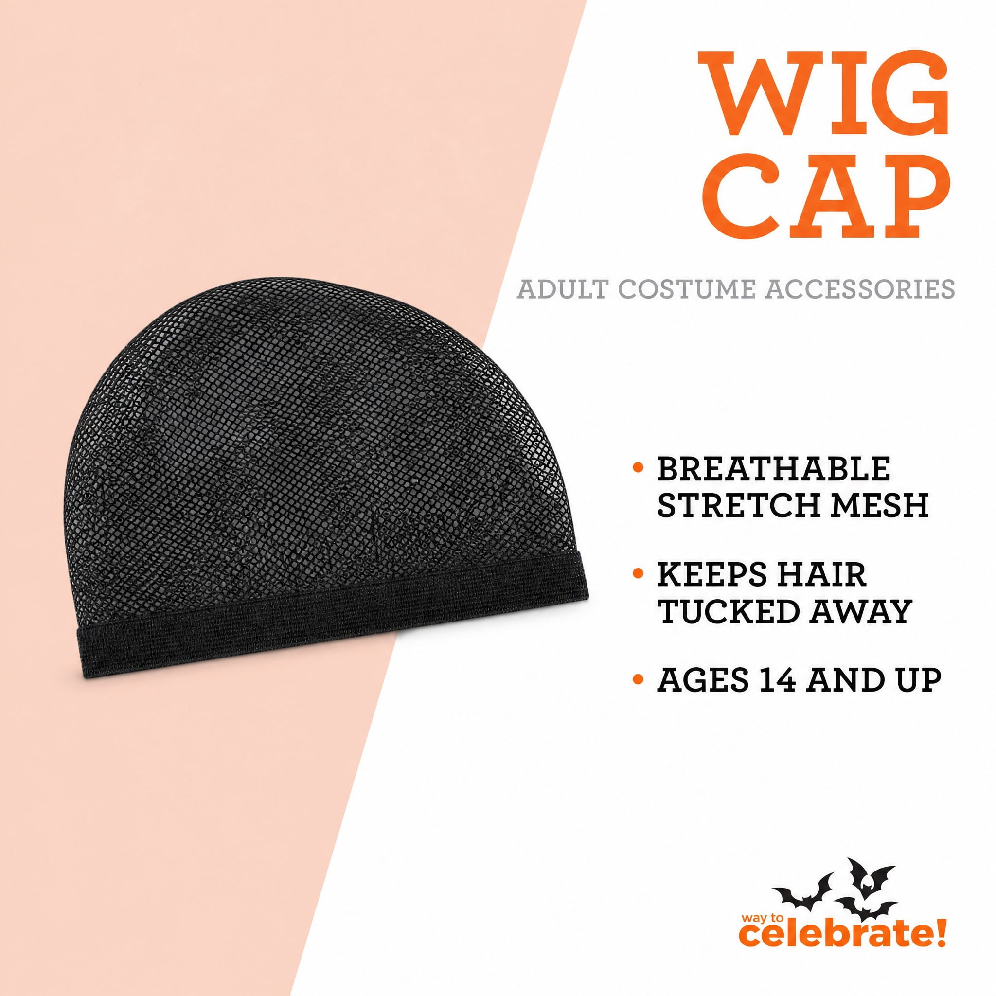 Wig Cap Costume Accessory for Adults, Black, Halloween by Way To Celebrate
