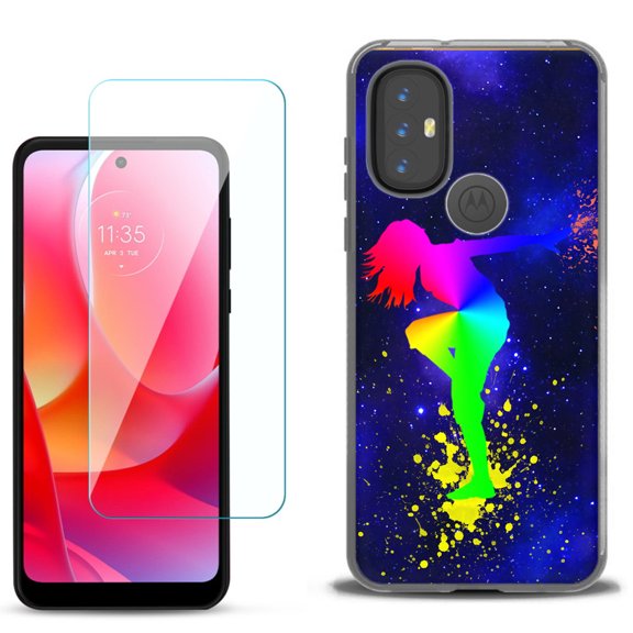 Slim-Fit Gel TPU Phone Case for Motorola Moto G Power 2022, with Tempered Glass Screen Protector, by OneToughShield ® - Cosmos Dance