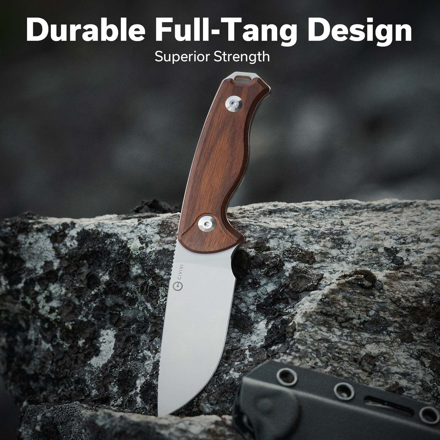 CIVIVI Timberbark Fixed Blade Knife with Kydex Sheath & Clip, 3.2" 14C28N Blade Wood Handle with Lanyard, Ideal EDC Hunting Knife for Outdoor Adventures Camping Hiking C23094-4