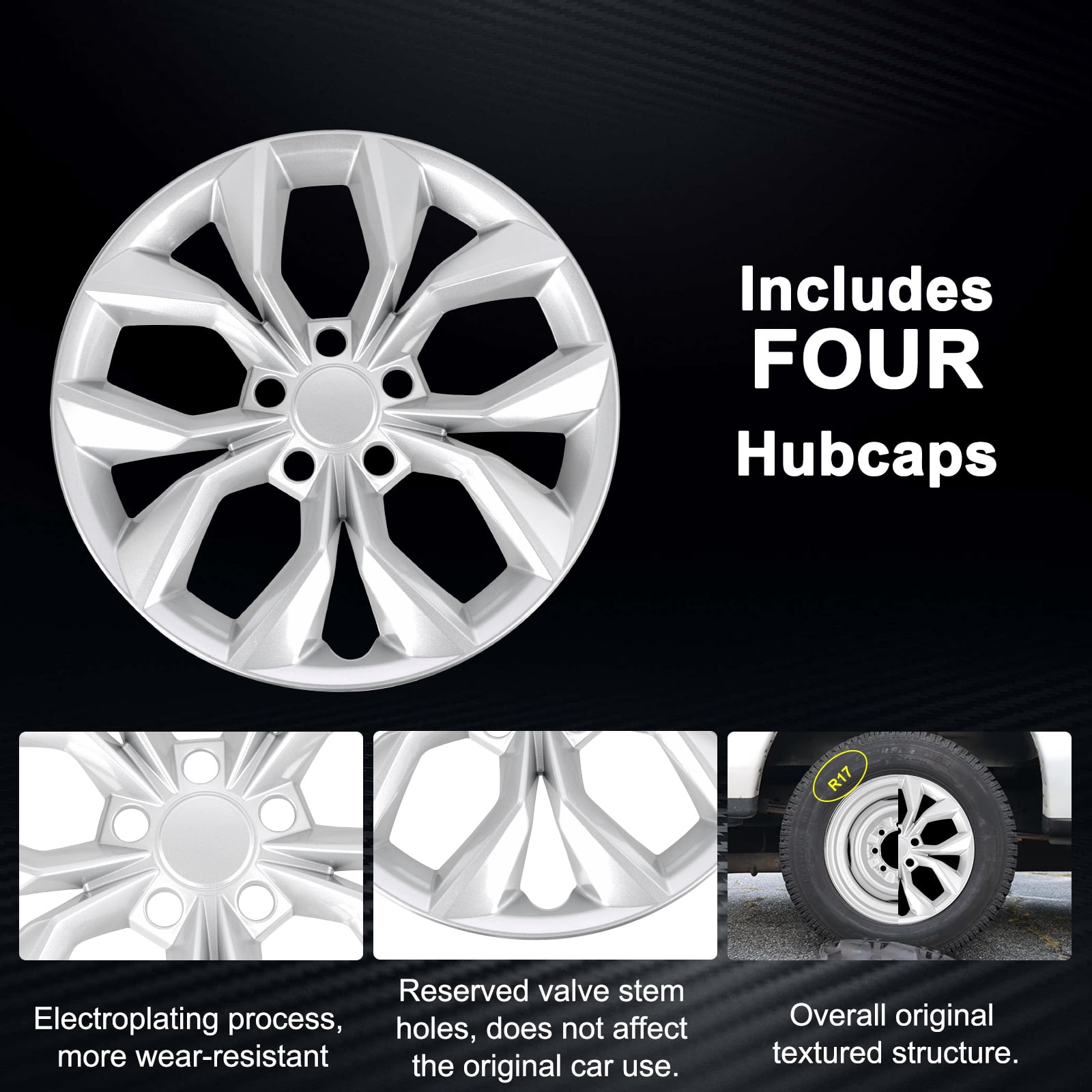 17" HubCaps Compatible With 2023-2024 HONDA CRV ; 17 inch Steel Wheel Covers ; Silver; Set Of 4 Packs