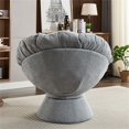 thumbnail image 4 of 360° Papasan Swivel Chair, Swivel Accent Chair with Sturdy Frame and Iron Base, Chenille Upholstered Swivel Barrel Chair, Large Saucer Chair Round Reading Chair for Living Room, Light Grey, 4 of 7