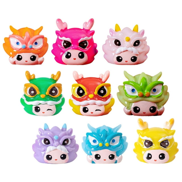 TABLZONE 9Pcs Adorable Dragon Statue Set Durable Wear Resistant Miniatures for Garden Lawn Yard Decoration