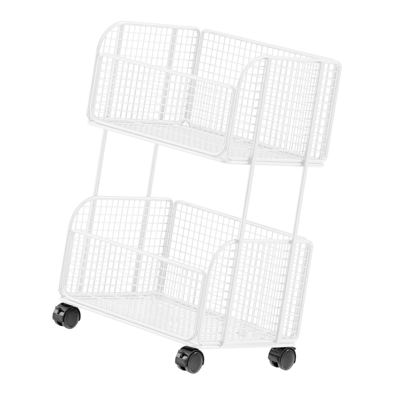 kowaku Rolling File Folder Cart,Mobile Utility Cart School with Lockable Wheels under Desk Storage Organizer for Bathroom Toiletries White Two Layer
