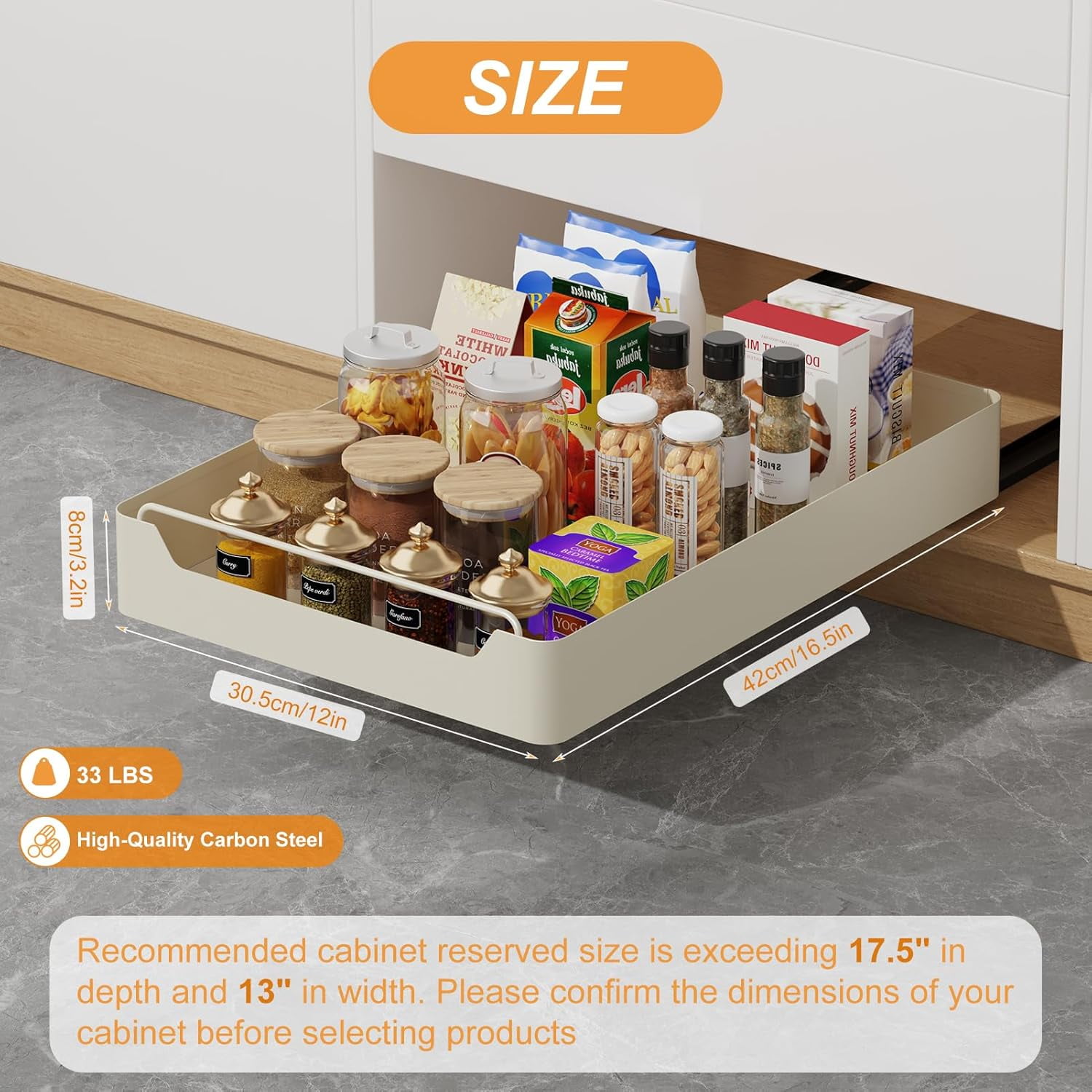 Pull Out Cabinet Organizer Fixed With Adhesive Film, Heavy Duty Slide Out Drawers for Kitchen Cabinets, Roll Out Shelf Rack for Home Bathroom Pantry Base Organization