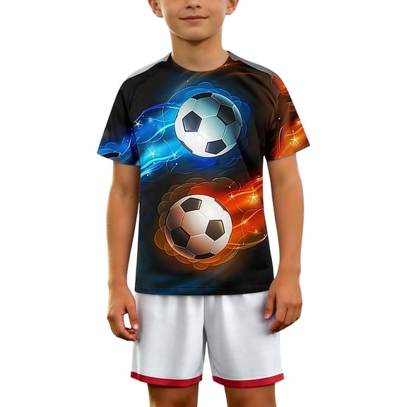 Lullu Boys Soccer Print Short Sleeve T-Shirt Kids Summer Crew Neck Graphic Tee, Sizes 3-15
