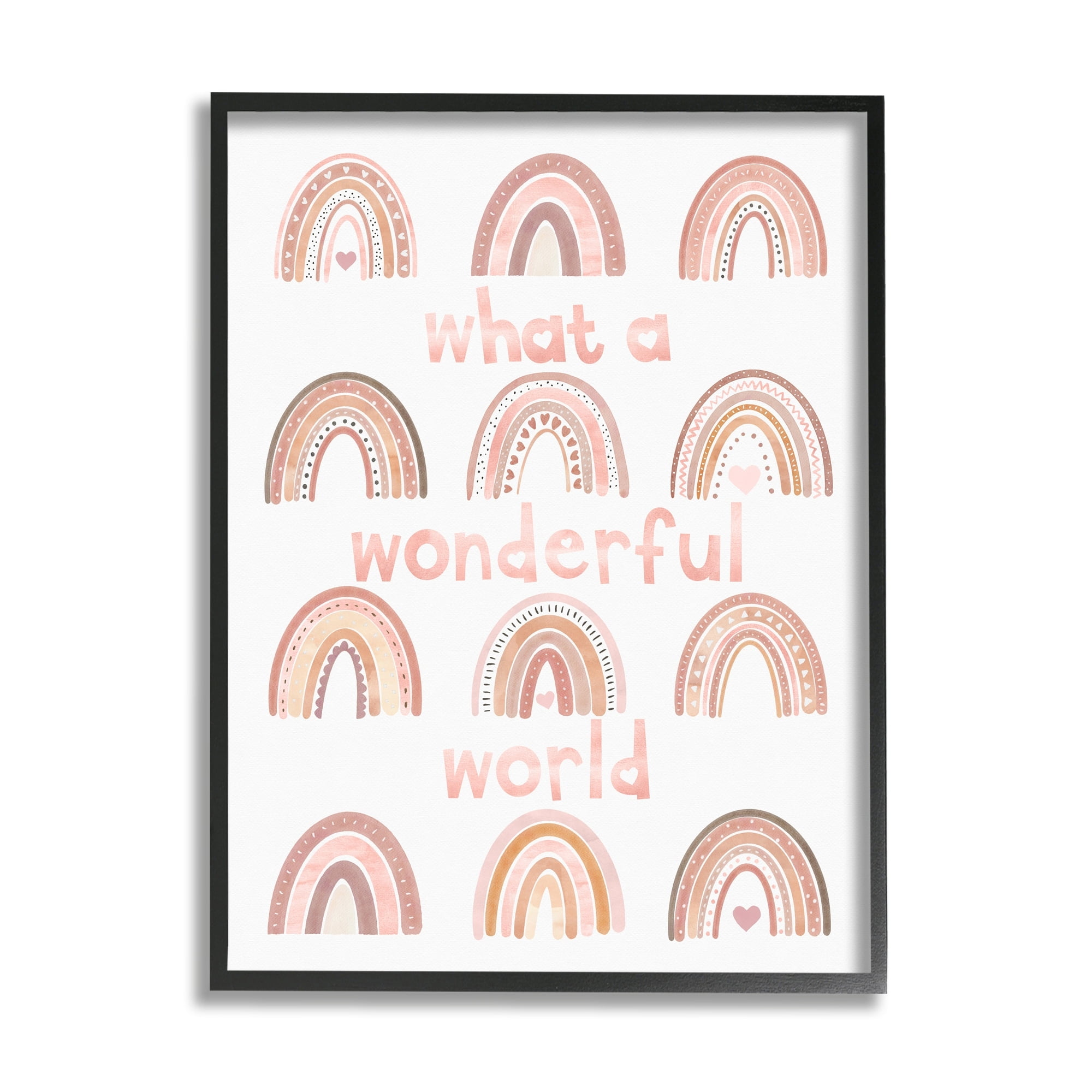 Stupell Industries What A Wonderful World Phrase Pink Heart Rainbows, 24 x 30,Design by Erica Billups