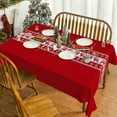 thumbnail image 4 of 60x84 Inch Christmas Red Linen Table Cloths Rectangle Deer Snowflake Striped Xmas Durable Tablecloth Winter Holiday Table Cover for Dining Room Outdoor Party Tables Decor, 4 of 7