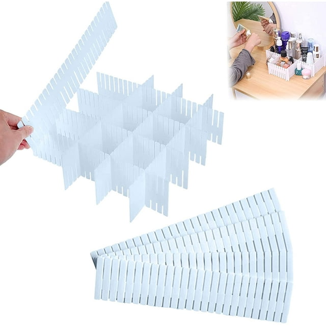 Organizador de cajones, separador de cajones, separadores de cajones de rejilla, separadores de cajones de plástico, para suministros de oficina, dormitorio, cocina, utensilios de maquillaje (azul) Vhermosa HY-0482