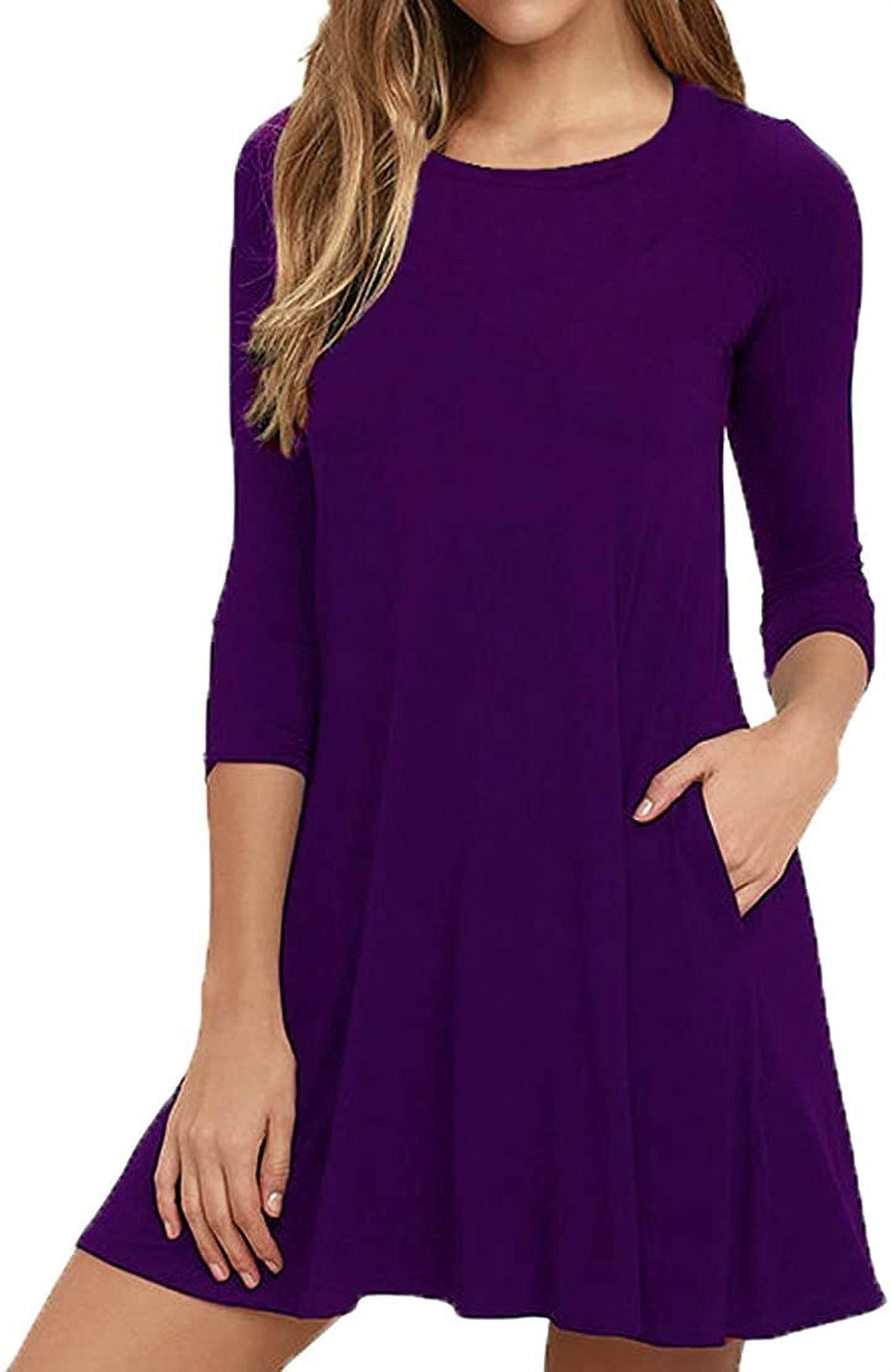 JuneFish Womens Round Neck 3/4 Sleeves Aline Casual Mini Dress with