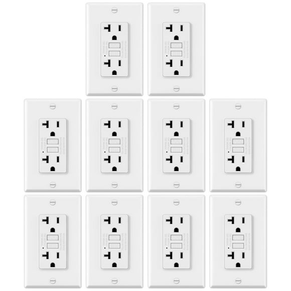 ELECTECK 10 Pack GFCI Outlets 20 Amp, Non-Tamper Resistant, Decor GFI Receptacles with LED Indicator, Ground Fault Circuit Interrupter, Wallplate Inc