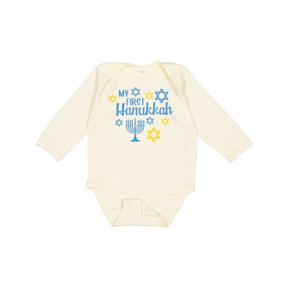 Inktastic My 1st Hanukkah with Menorah and Stars of David Boys or Girls Long Sleeve Baby Bodysuit