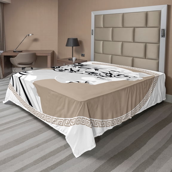 Ambesonne Retro Flat Sheet, Folk, King Size, Pale Grey Tan