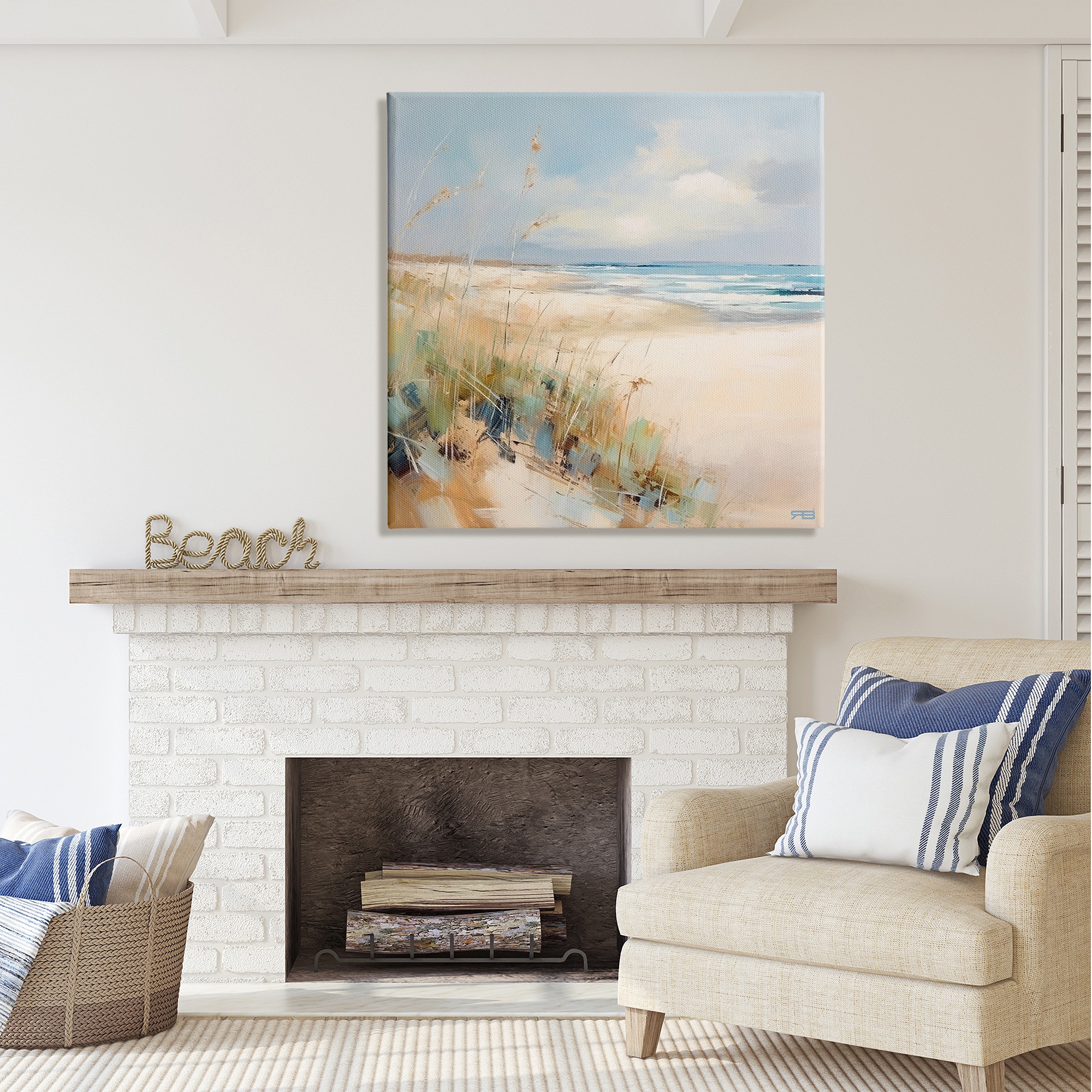 Stupell Industries Abstract Ocean Reeds Landscape Painting Gallery Wrapped Canvas Art Print Wall Art, 36 x 36