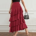 thumbnail image 4 of POIUYTR Women Summer Flounce Skirts Casual High Waist Tiered A-Line Long Skirts Trendy Solid Color Skirt, 4 of 6