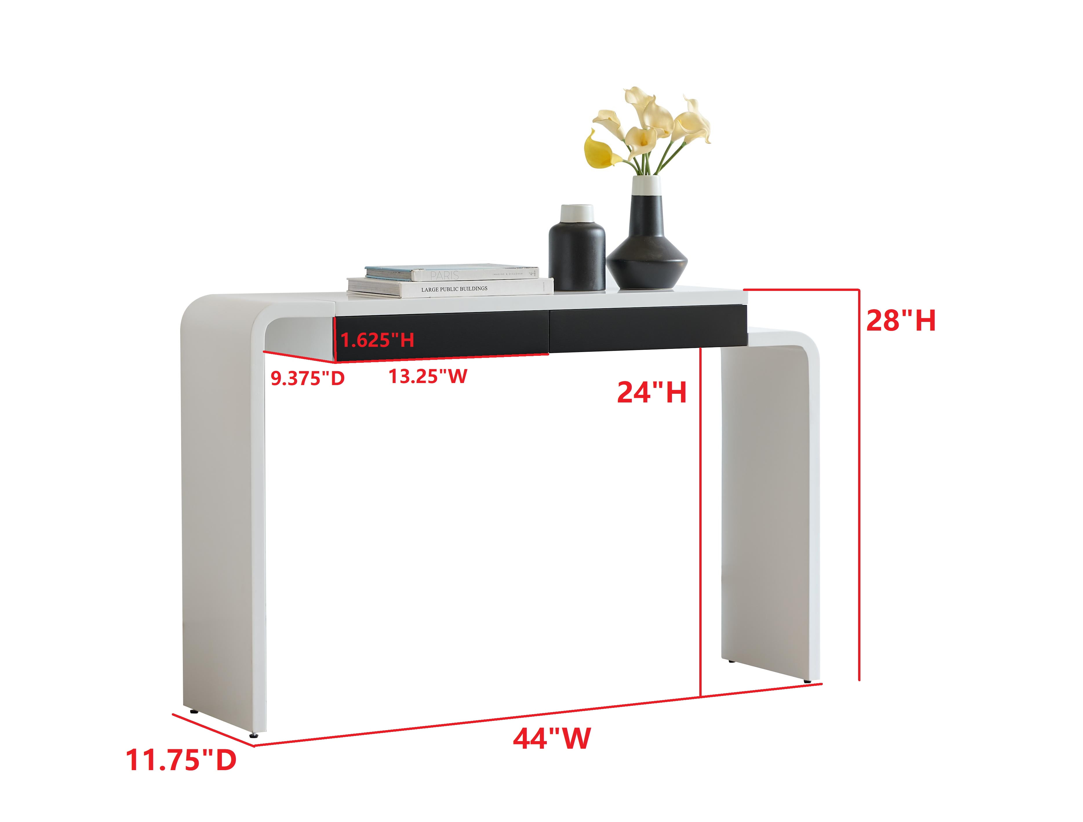Kings Brand Furniture Yuma Wooden Console Table - Contemporary Thin Sofa Table, Side Table, Entryway Table, Display Table with 2 Drawers Perfect for Hallway, Living Room, Foyer (White with Black)
