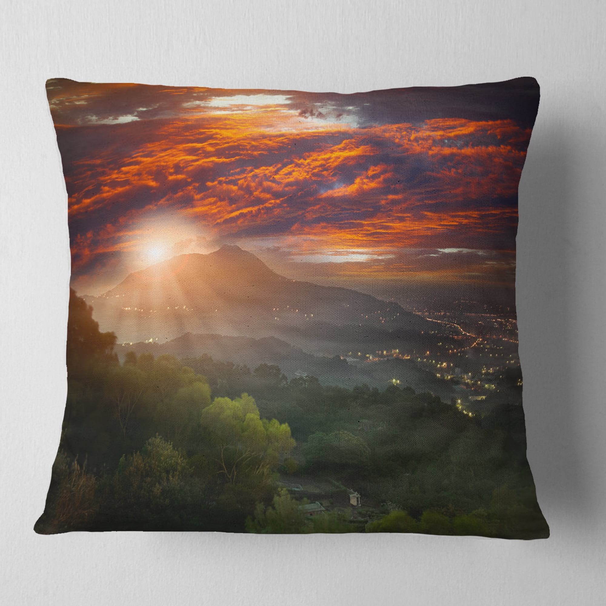 Designart Guanyin Mountain Sunrise Taipei - Photography Throw Pillow - 18x18