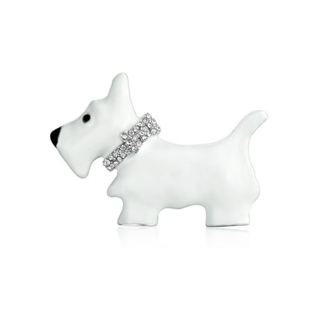 Dog Pin Set - Large White Westie Scottie Terri Dog Pet Animal Brooch Pin For Women Crystal Collar Silver Tone Rhodium Plated 1.3 Inch