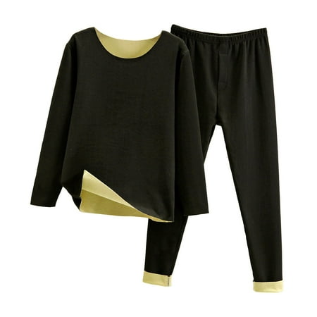 VMESZQFG Child of Outfit Set Set Teenagers Warm Underwear Set Boys Thermal Underwear Set Ultra Soft Fleece Lined Kids Long Top Bottom Thermals Kids Base Layer Kid Short Black